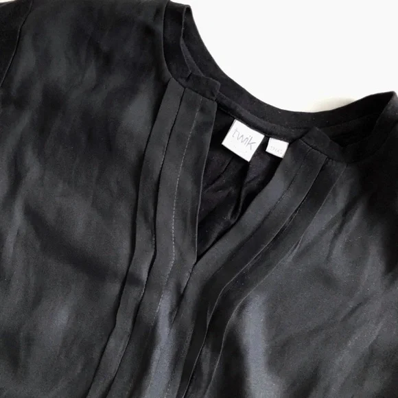 TWIK XS Black Long Sleeve Mixed Fabric Pleated Top - Picture 6 of 15